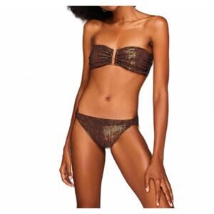 NEW HOLYDAY cara strapless metallic bikini set in brown tortuga